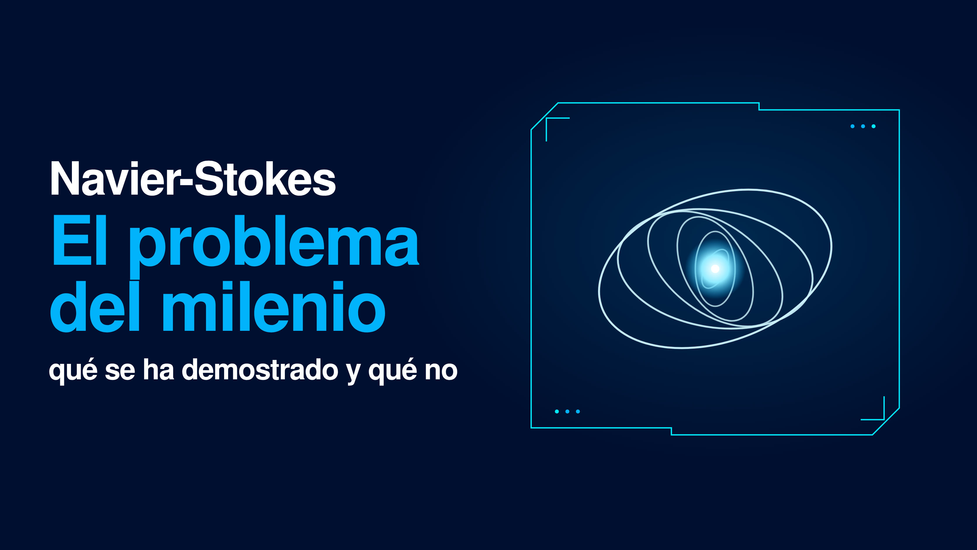Cabecera del artículo sobre Navier-Stokes con un remolino de líneas que converge a un punto brillante, la representación de una singularidad en un fluido